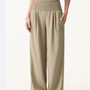 OGL Wrinkle Resistant Tencel-Linen Smocked Wide Leg Pant (79)